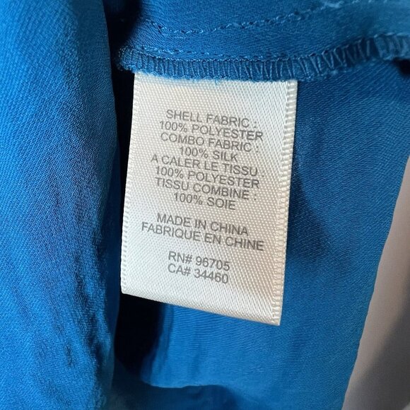 Rebecca Taylor Sleeveless Blue Blouse Size 0 Snap Front Hi-Lo Raw Edge Hem - Picture 11 of 13